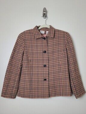 Anne Taylor Loft 100% Wool Orange Plaid Blazer Vintage 90s